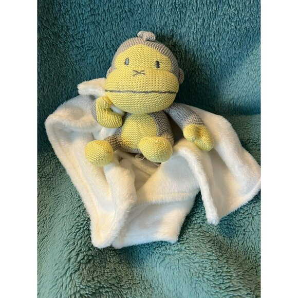 Baby Bum Monkey Duke Lovey Yellow Gray Plush Knitted Security Blanket Toy - Picture 2 of 7